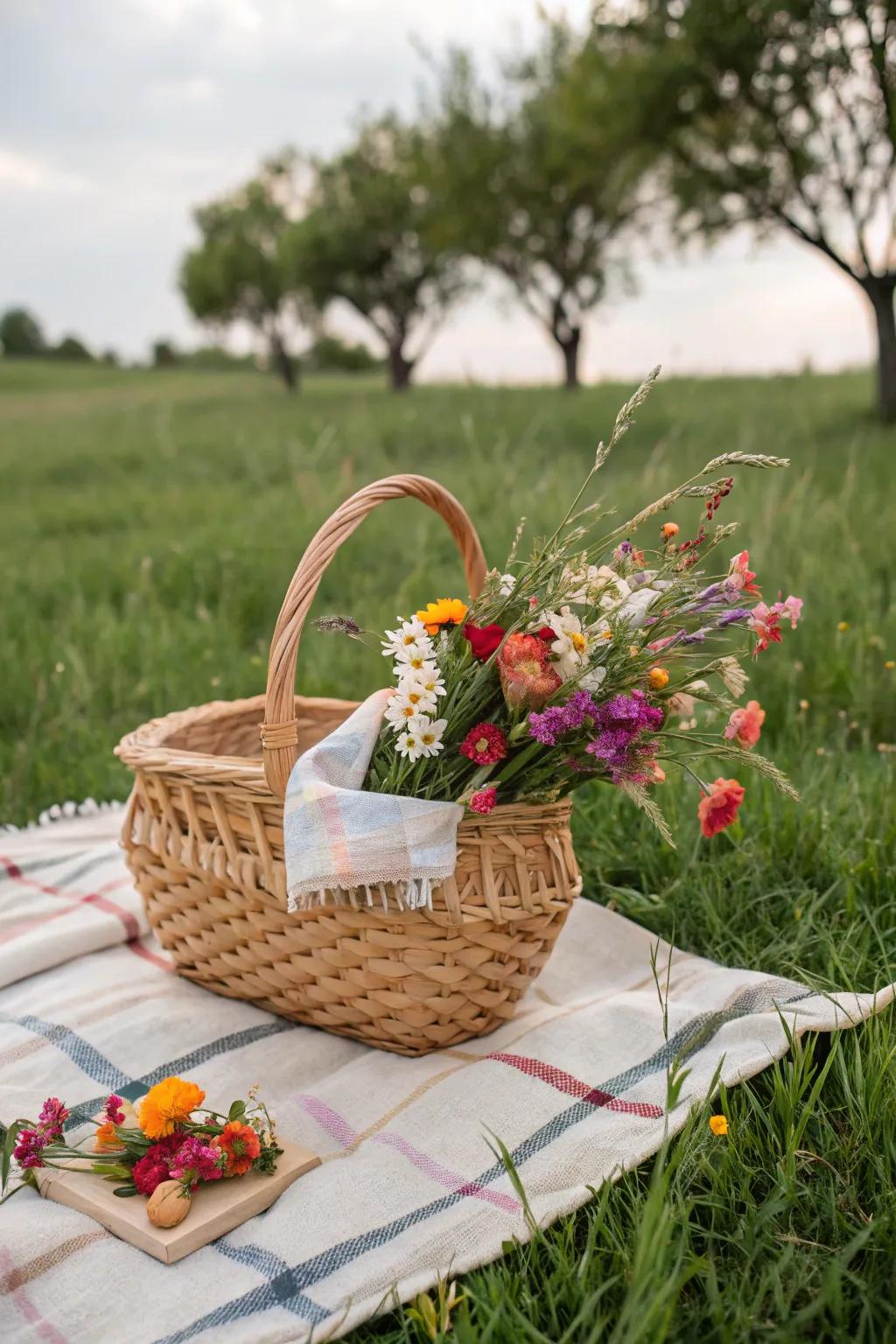 Floral arrangements add a touch of elegance and color to your picnic.