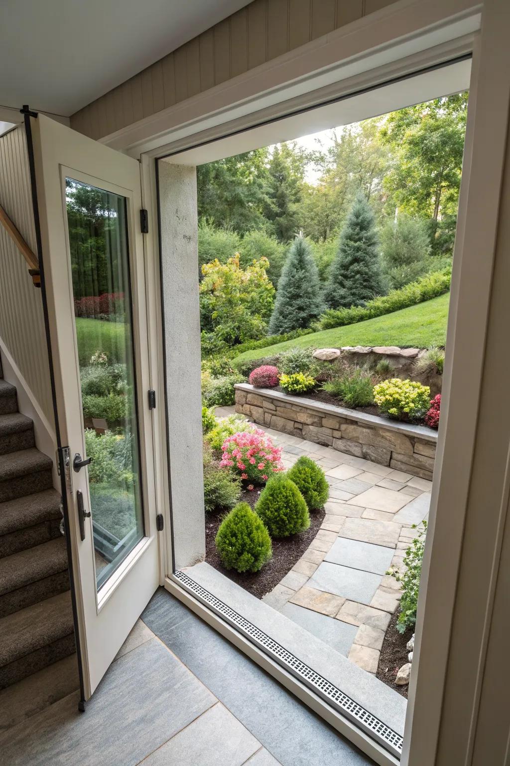 Chic egress windows enhance safety and style in basement areas.