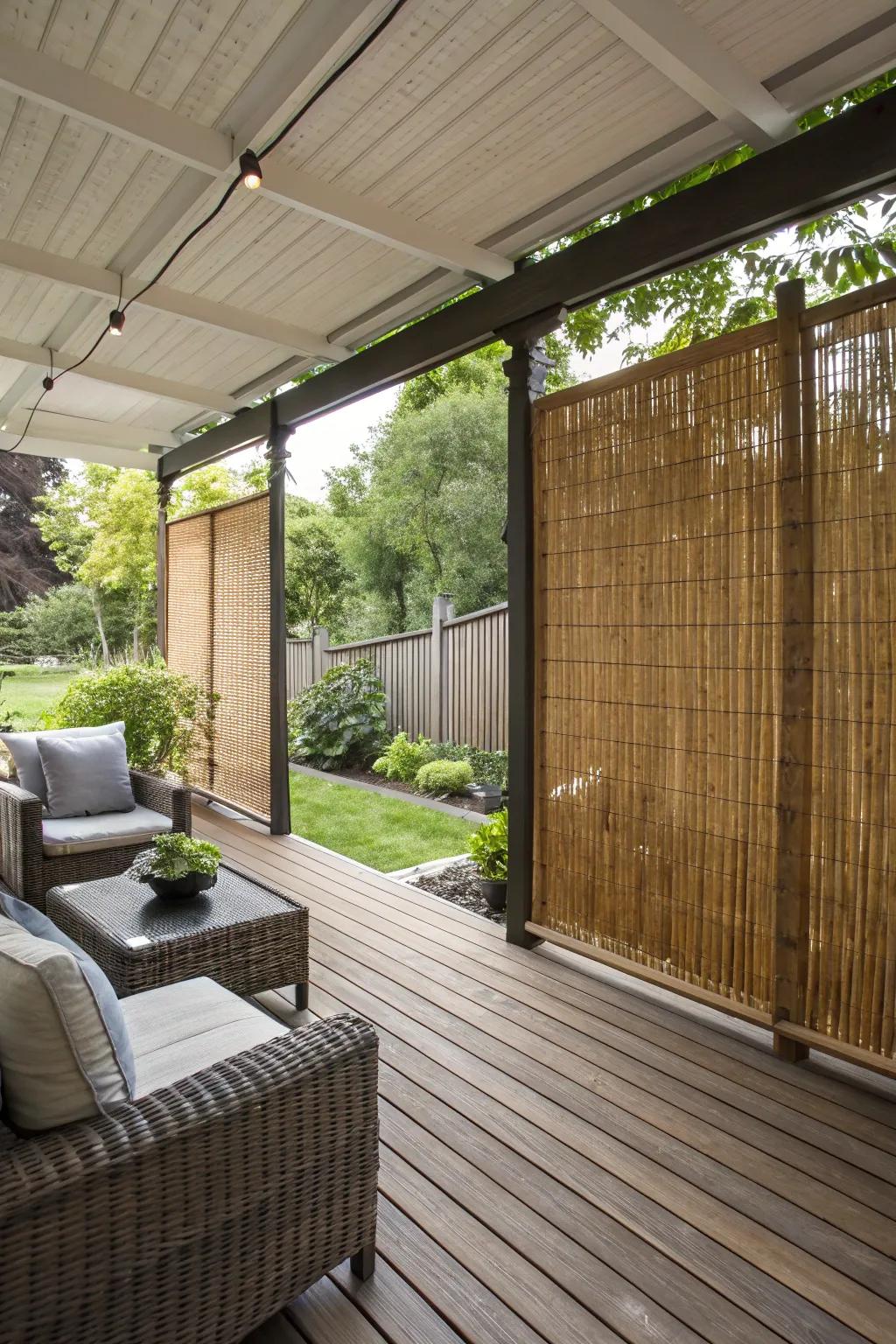 Privacy screens transform a patio into a personal sanctuary.
