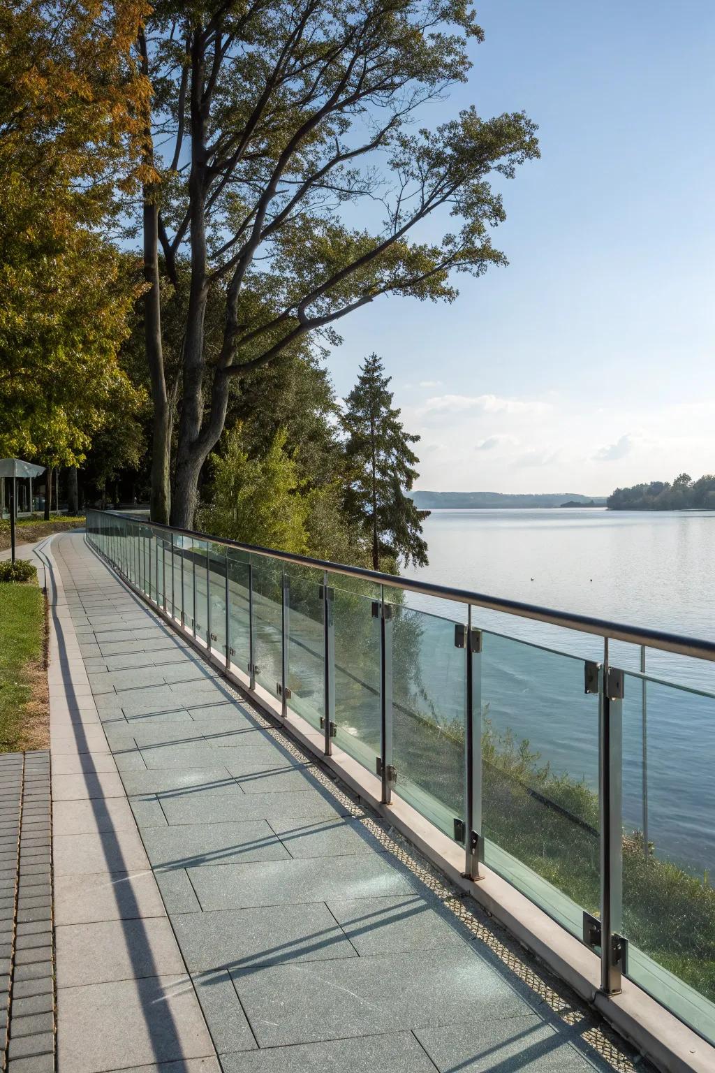 Glass railings provide unobstructed views of the landscape.