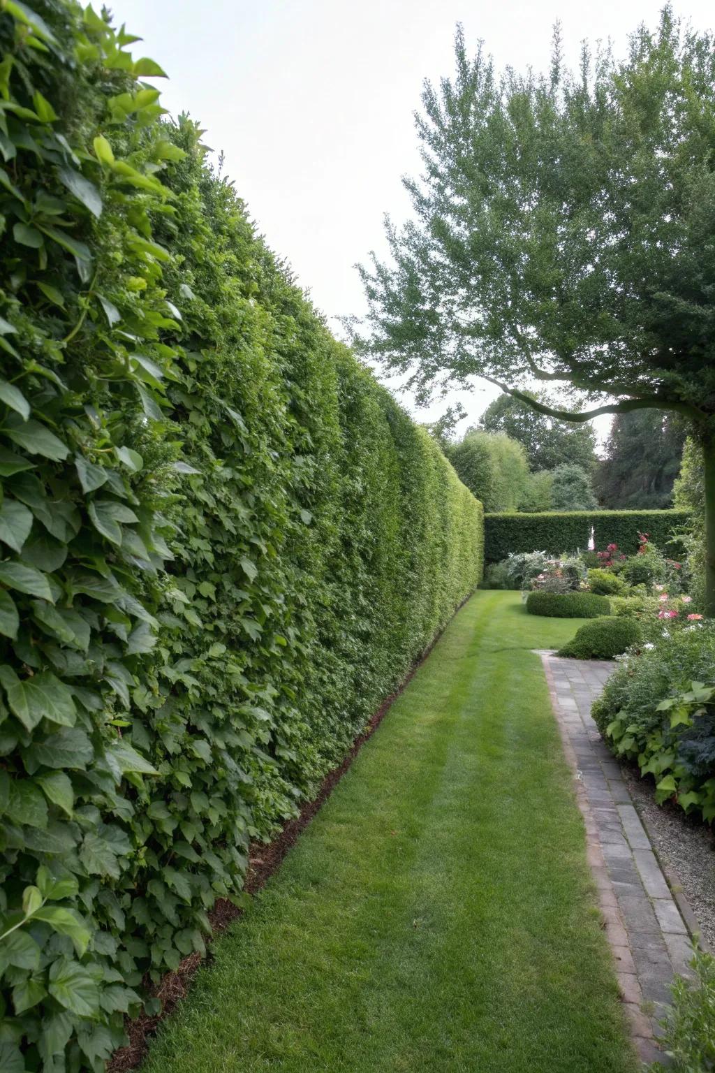 Achieve natural privacy and cooling with a dense and lush privacy hedge.