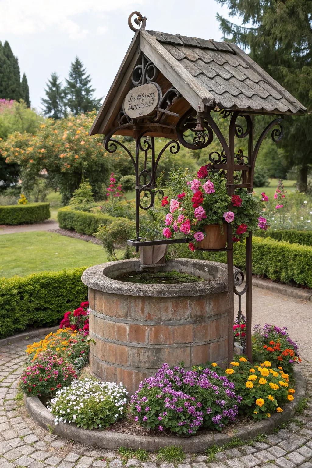 A wishing well cover adds timeless charm to your garden.