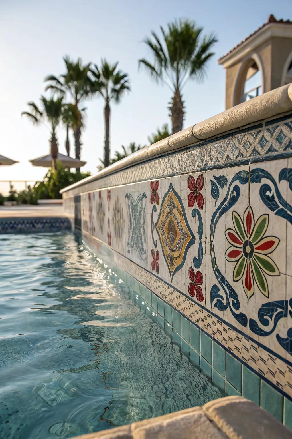 Custom artwork tiles add a personal touch to your pool.