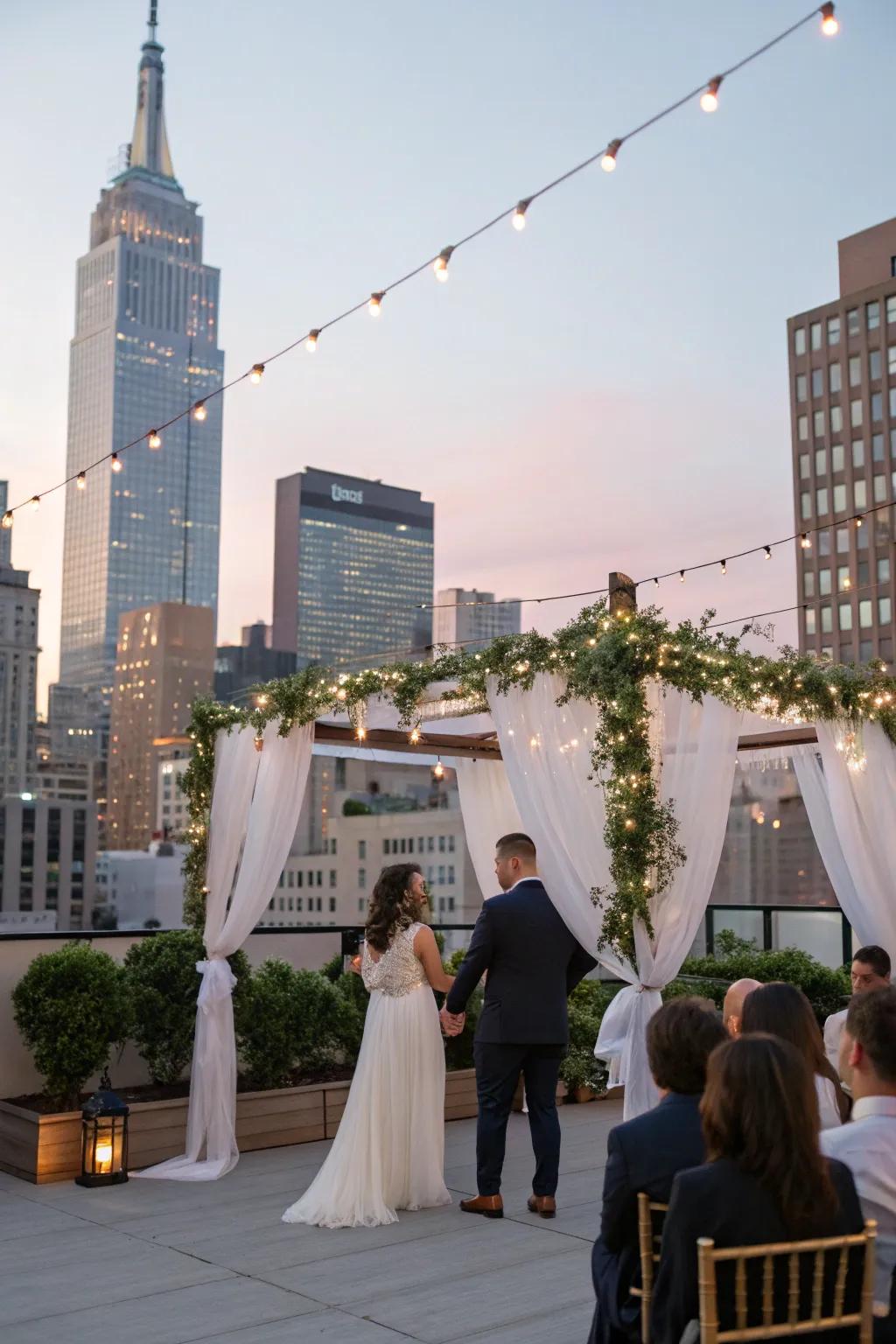 A rooftop wedding with stunning city skyline views