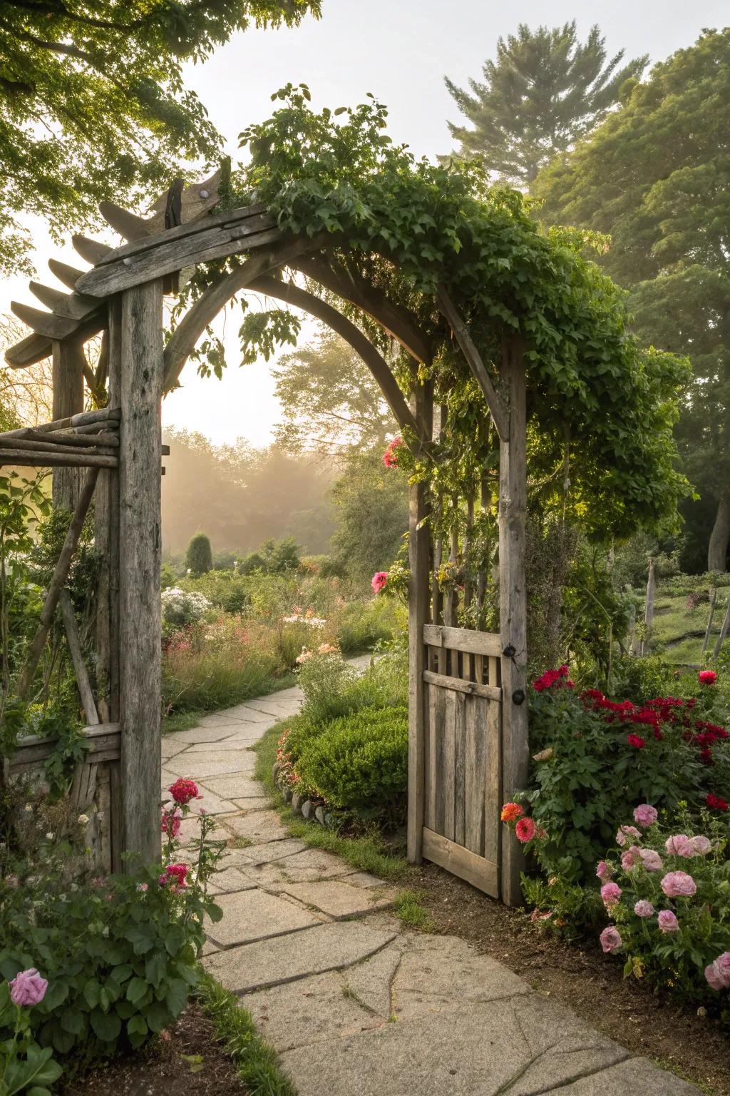 Wooden structures add a rustic and inviting feel to your garden.