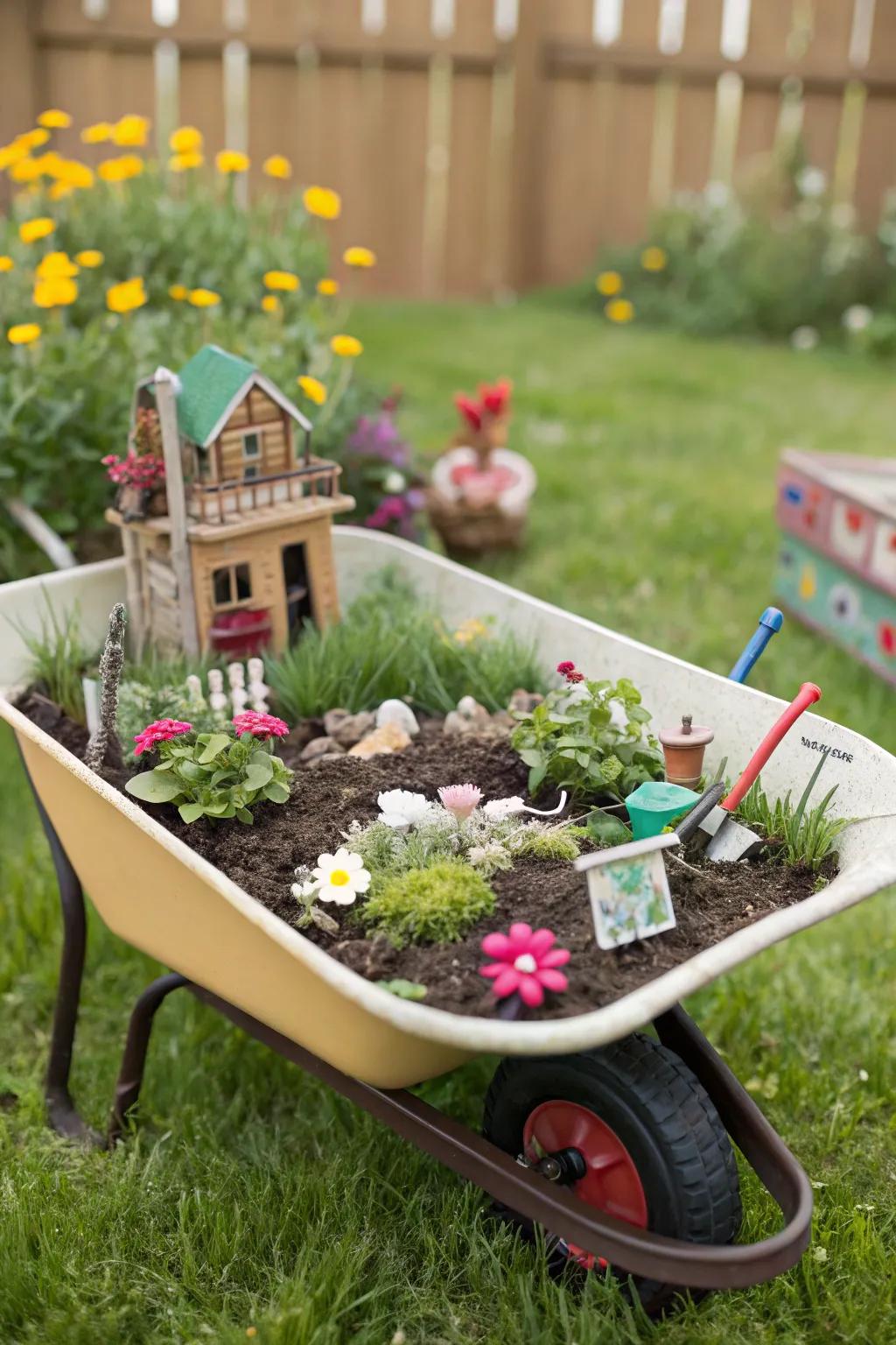 Bring magic to your garden with a fairy-themed wheelbarrow.