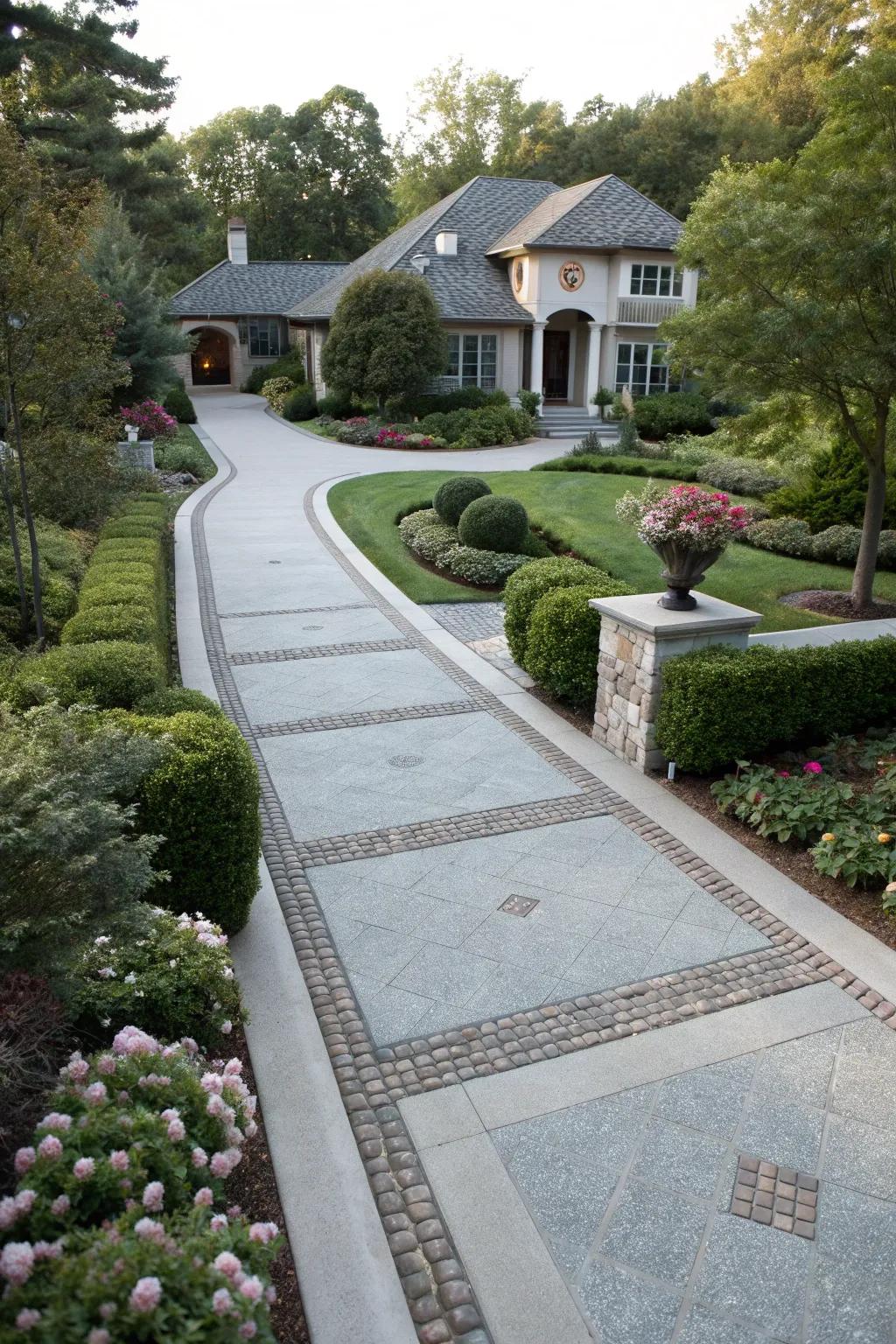 Integrated walkways creating a cohesive driveway design.