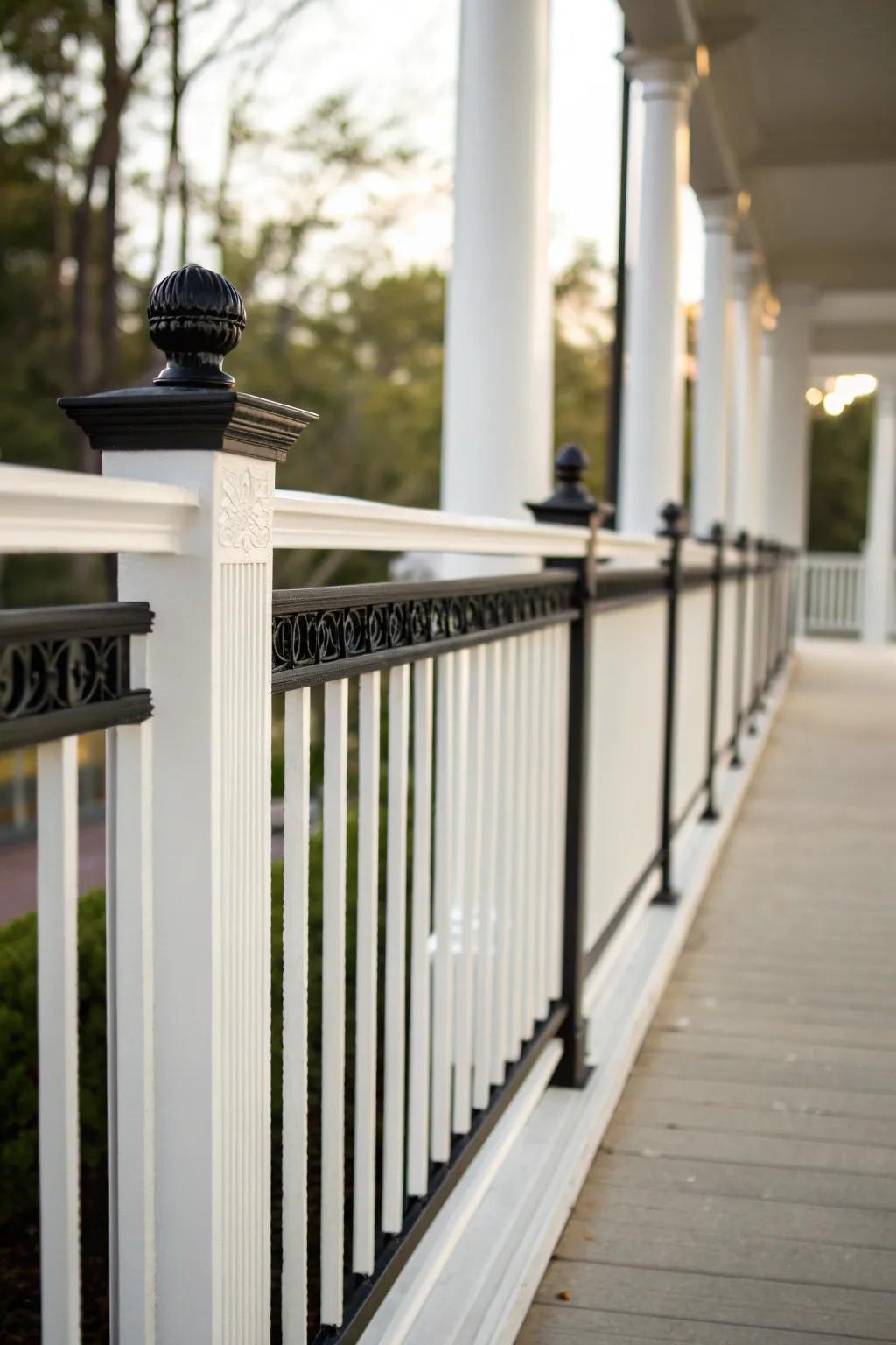 A bold contrast with black metal accents enhances modern appeal.