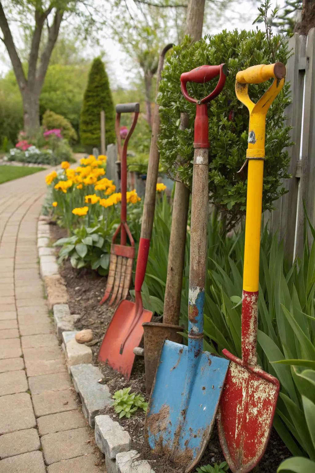 Whimsical garden art adding character to the wild garden.