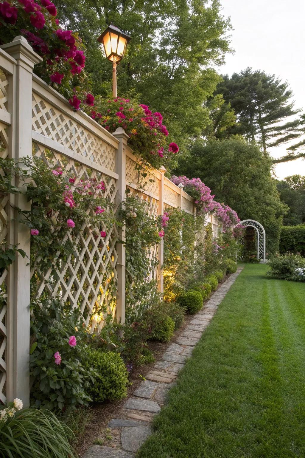 Lattice fences combine elegance with functionality, ideal for climbing plants.