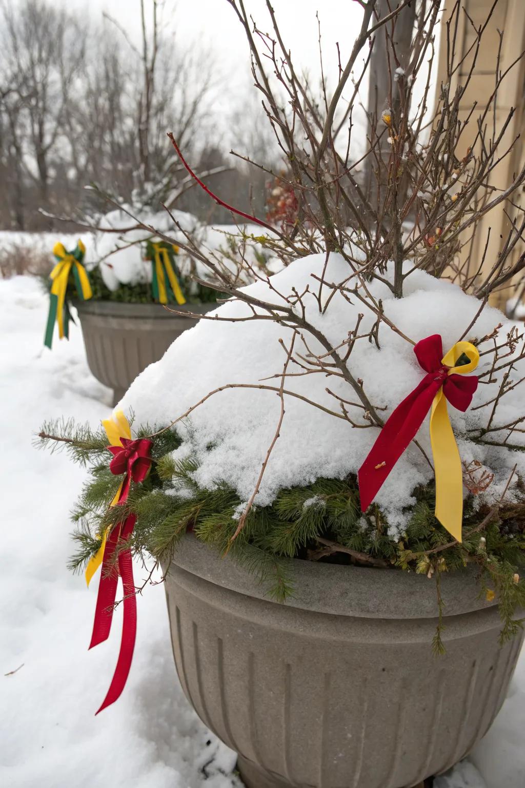 Ribbons add festive flair to winter arrangements