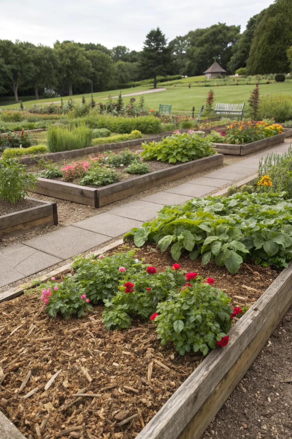 Mulch helps retain moisture and maintain healthy garden beds.