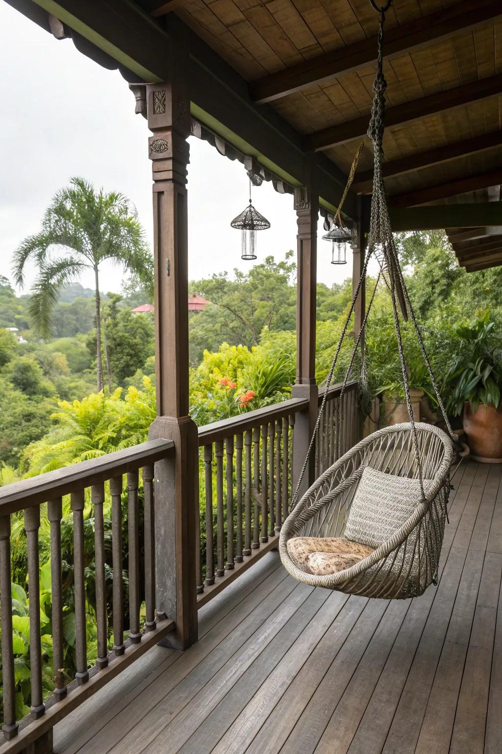 Add a touch of playfulness with a swing bench on your balcony.