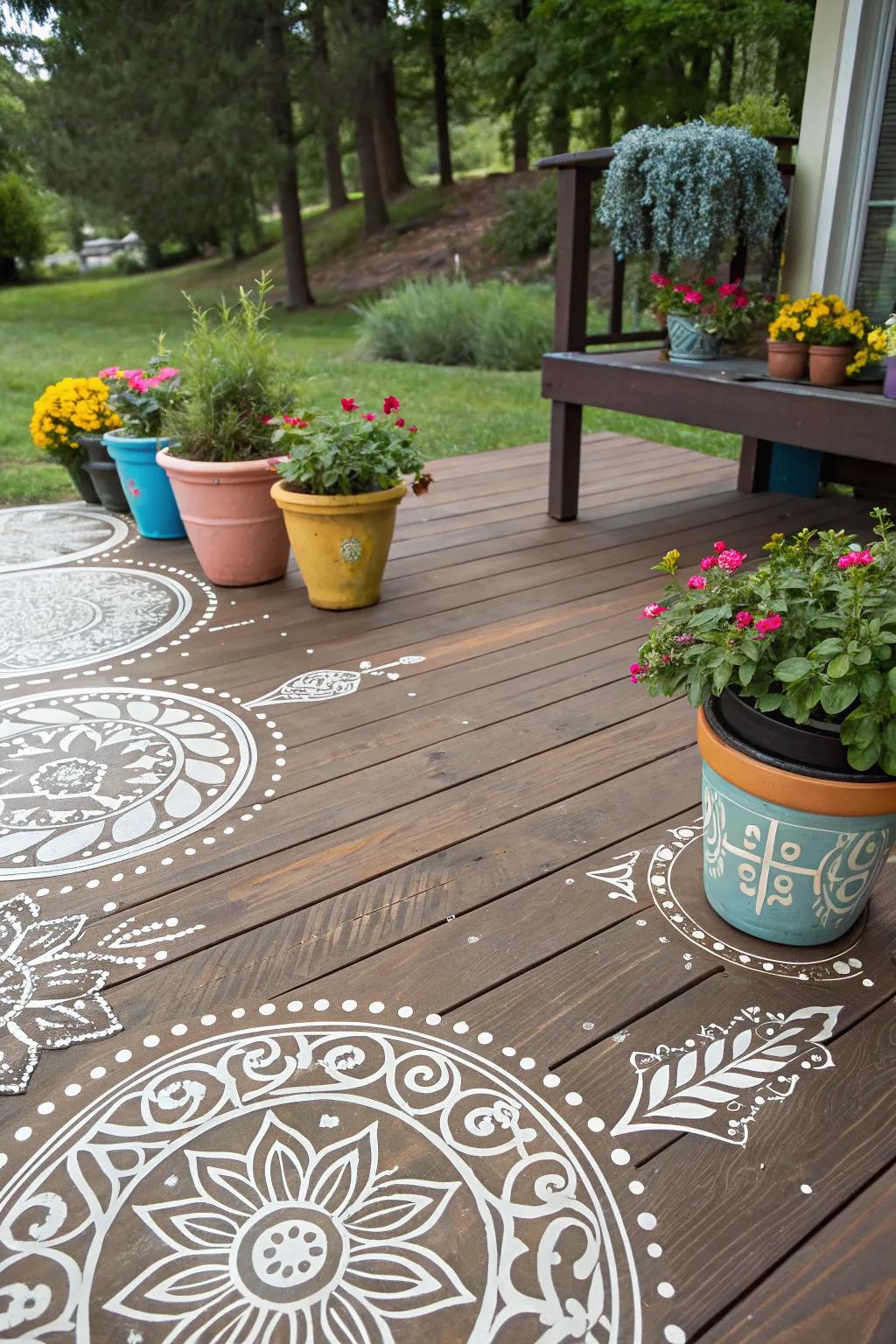 DIY stenciled patterns add a personal touch to your deck.