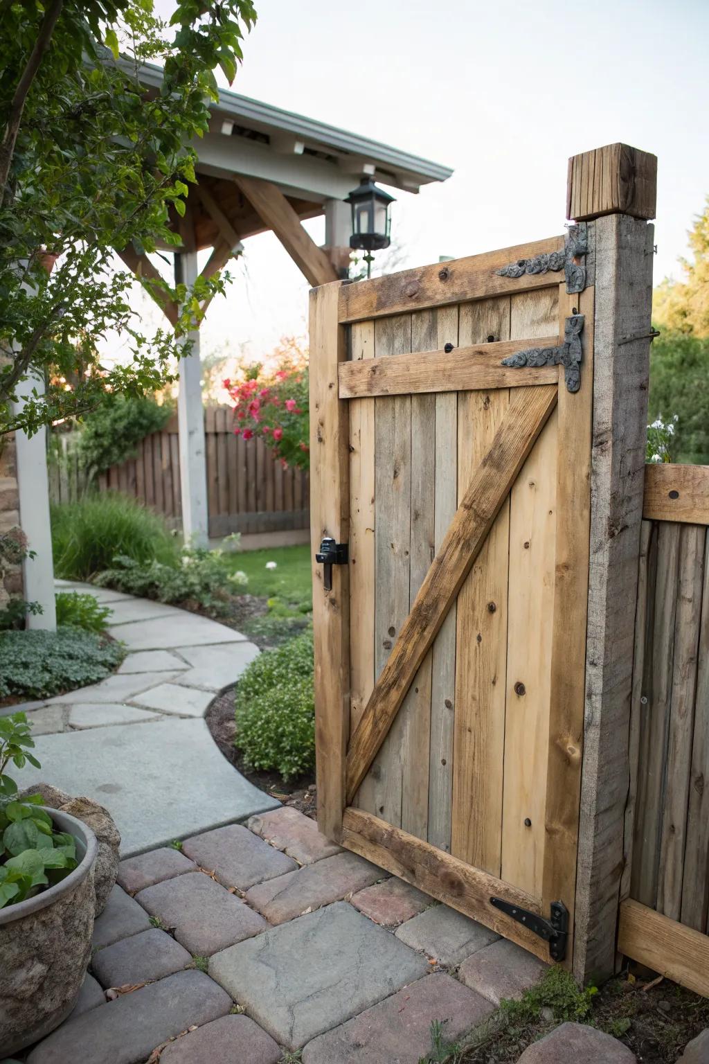 An eco-friendly gate showcasing the beauty of upcycled materials.