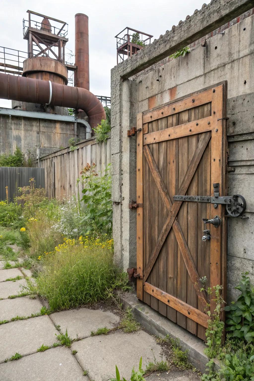 Wood and metal create a rustic-industrial aesthetic.