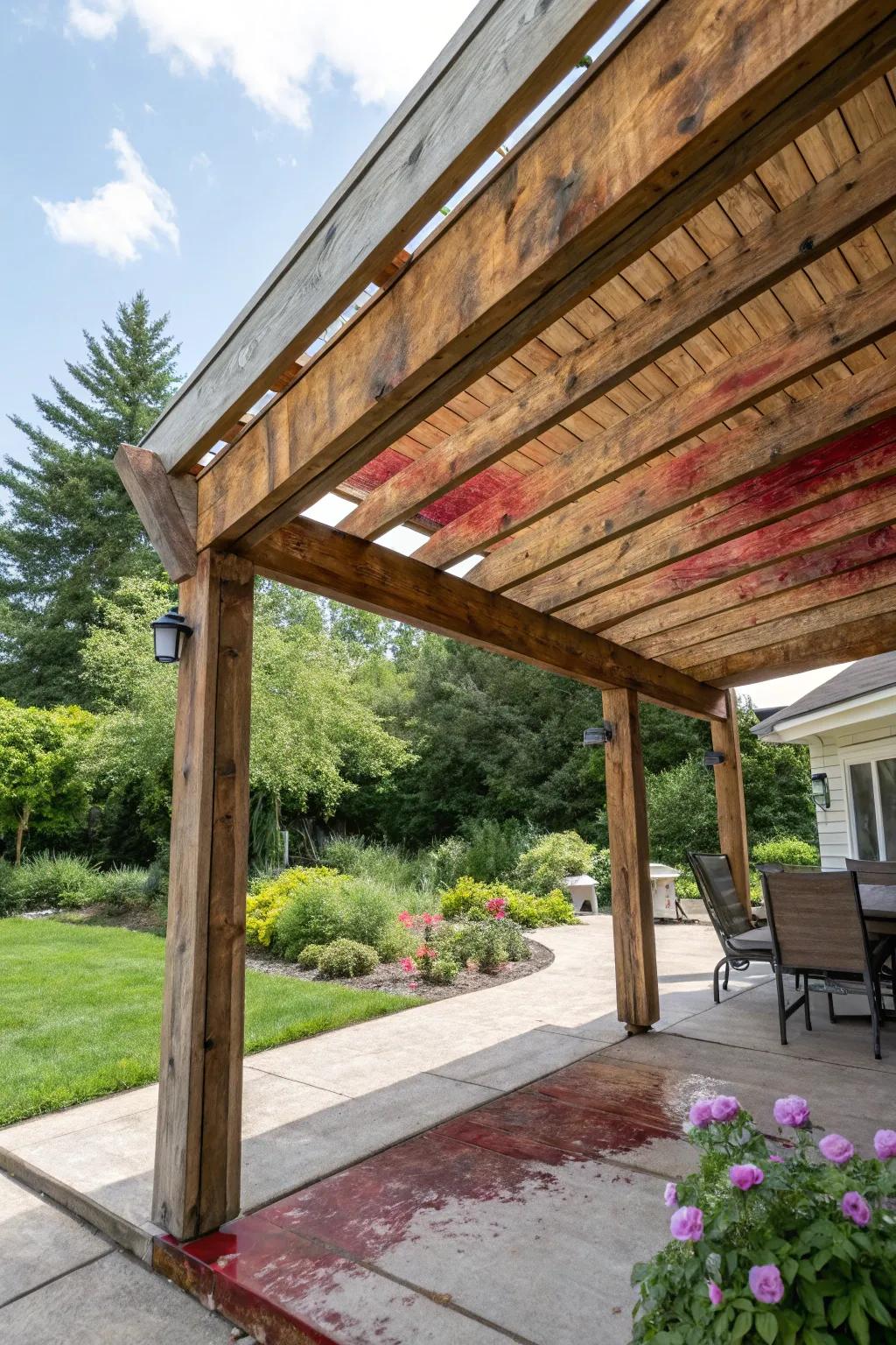 Bold color stains can make your patio cover a striking focal point.