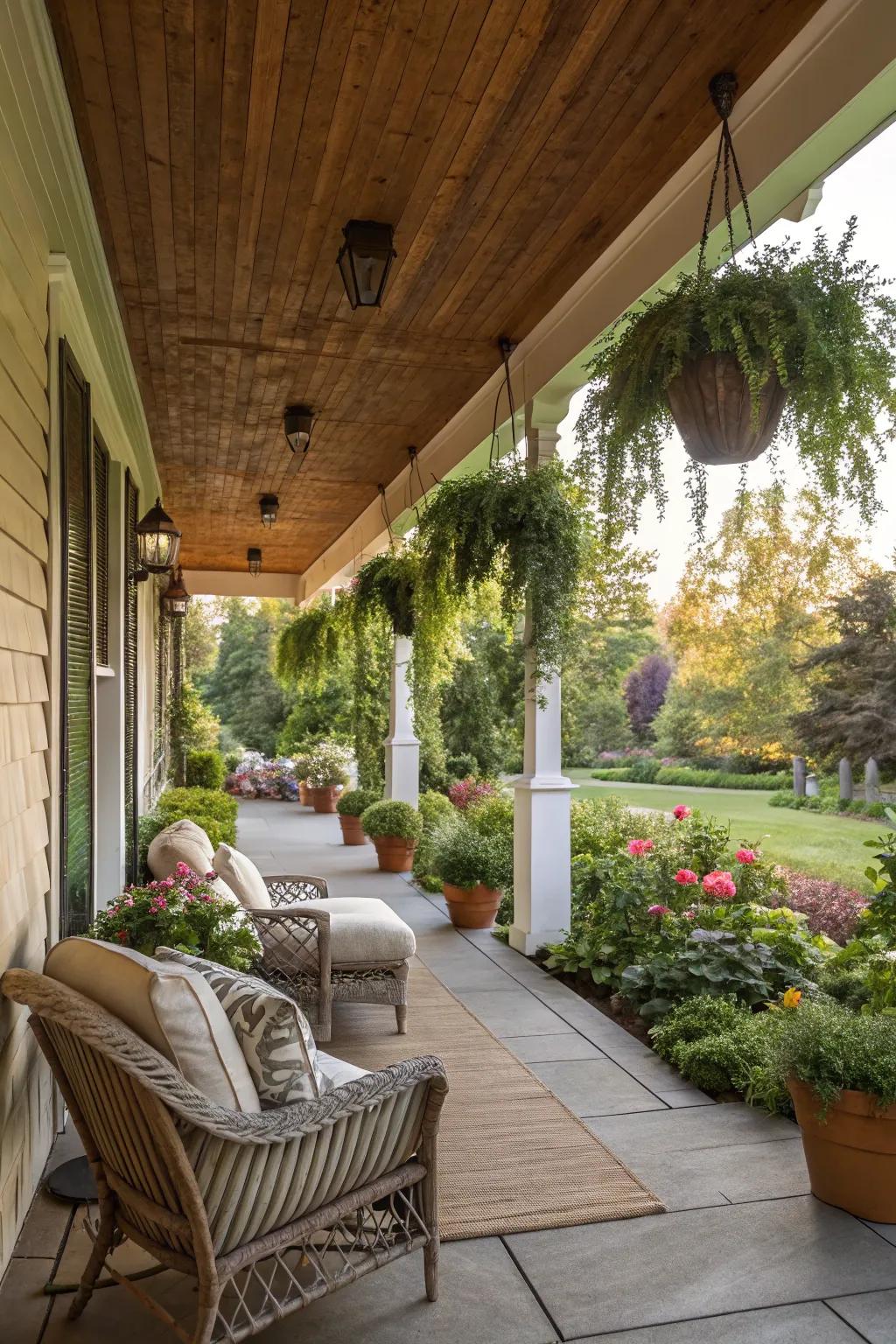 Open-air porch offers seamless garden flow.