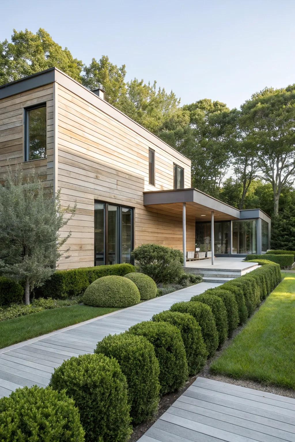 Wide plank siding offers depth and scale.