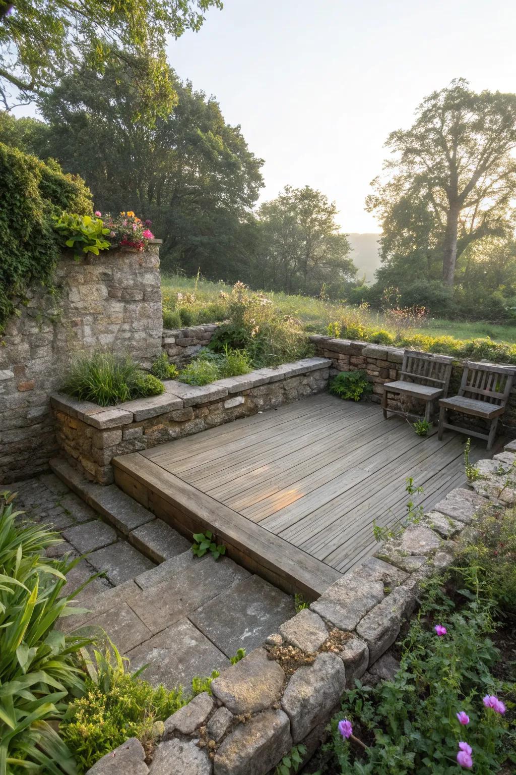 Sunken patios offer a secluded and inviting space.