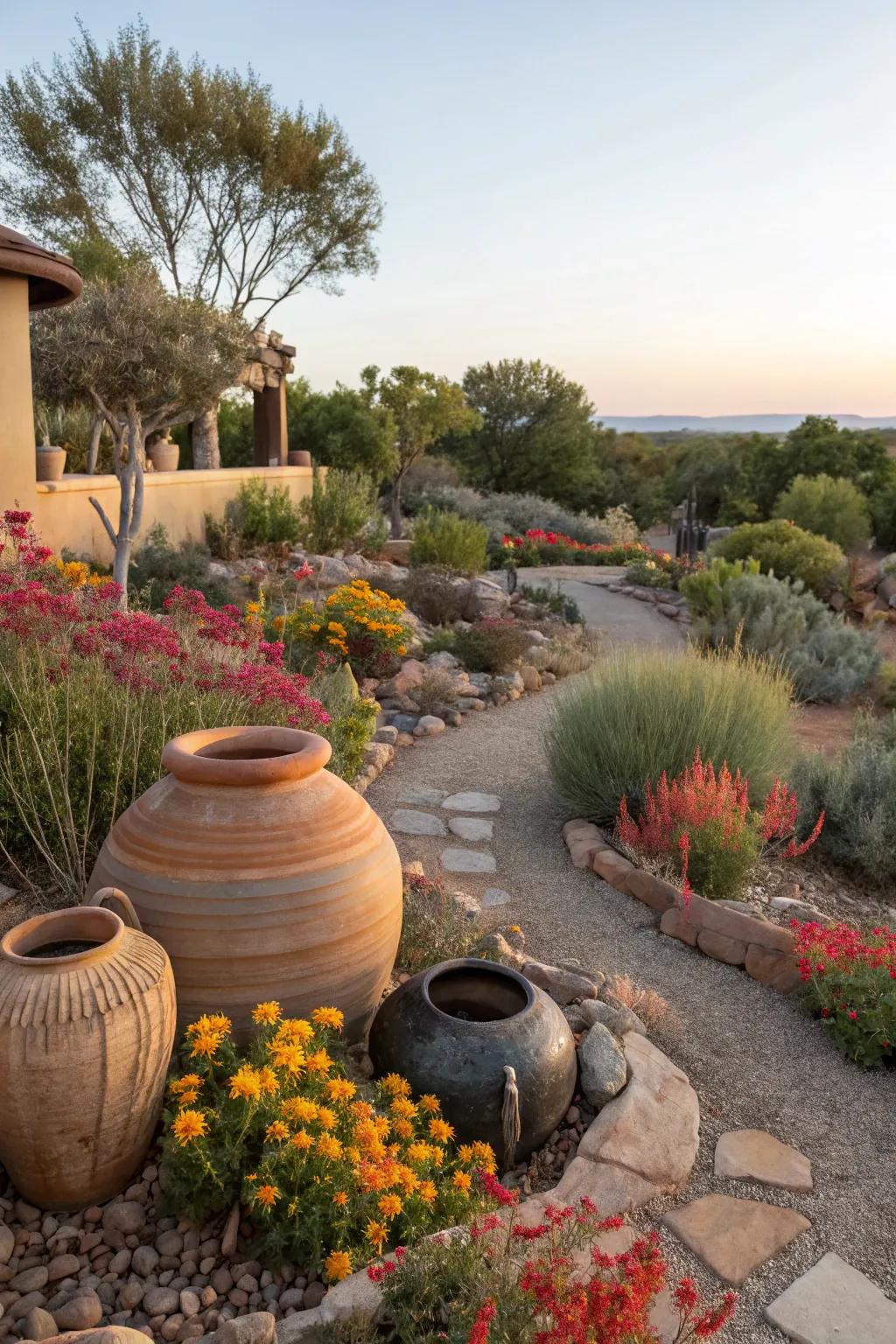 Accent features add flair to a xeriscape garden.