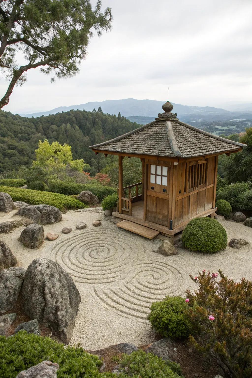 A pagoda creates a serene retreat.