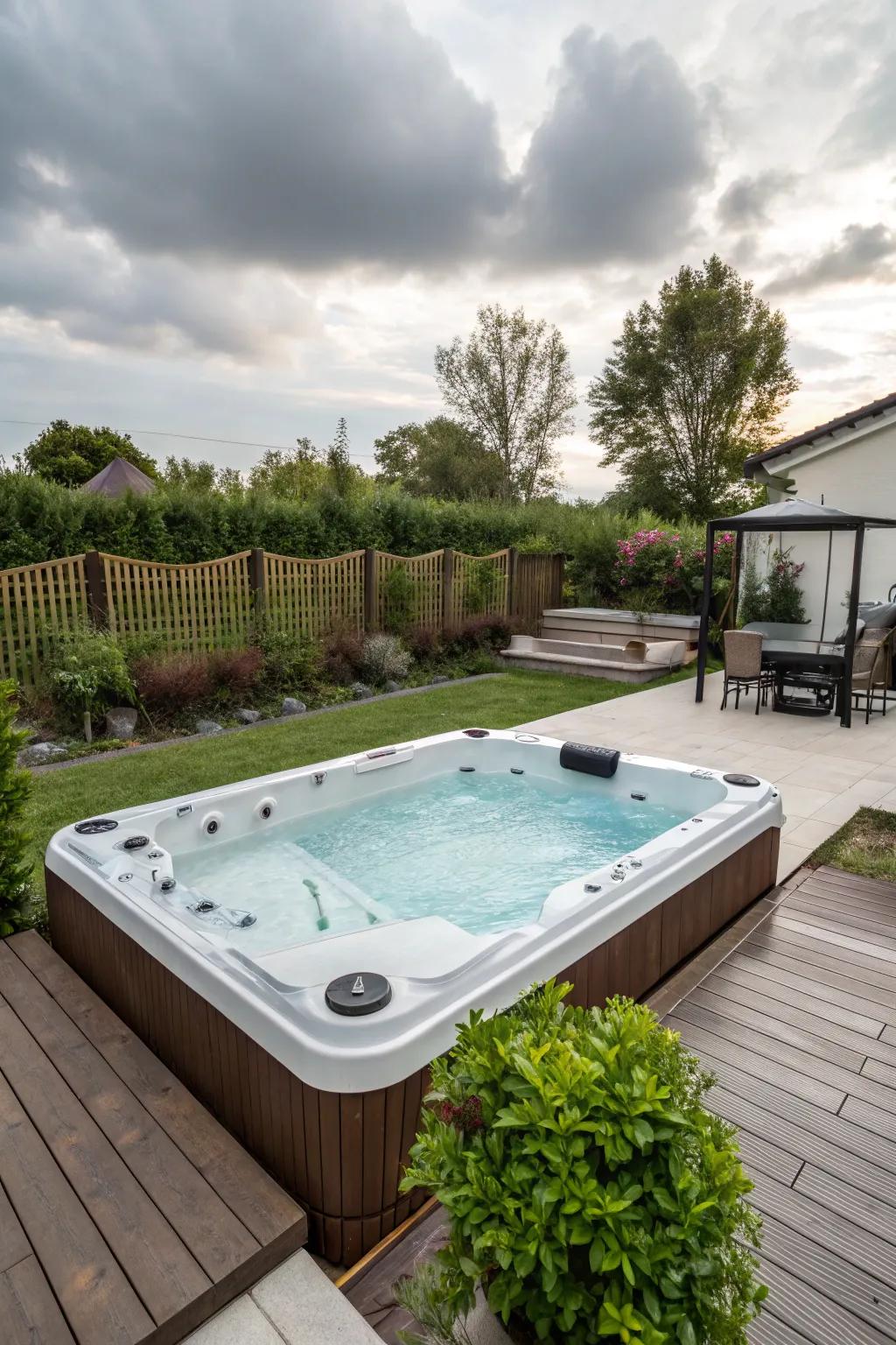 A cozy hot tub complementing the pool area