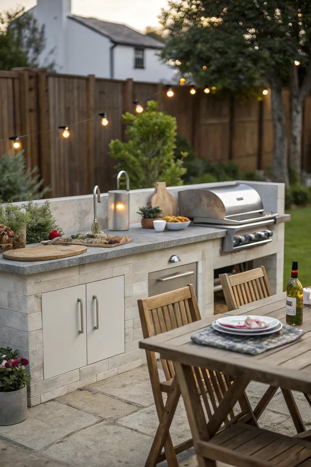 An outdoor kitchenette adds convenience and fun to backyard gatherings.