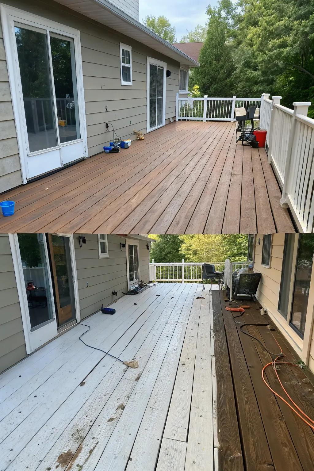 Before and after transformations highlight the deck's potential.