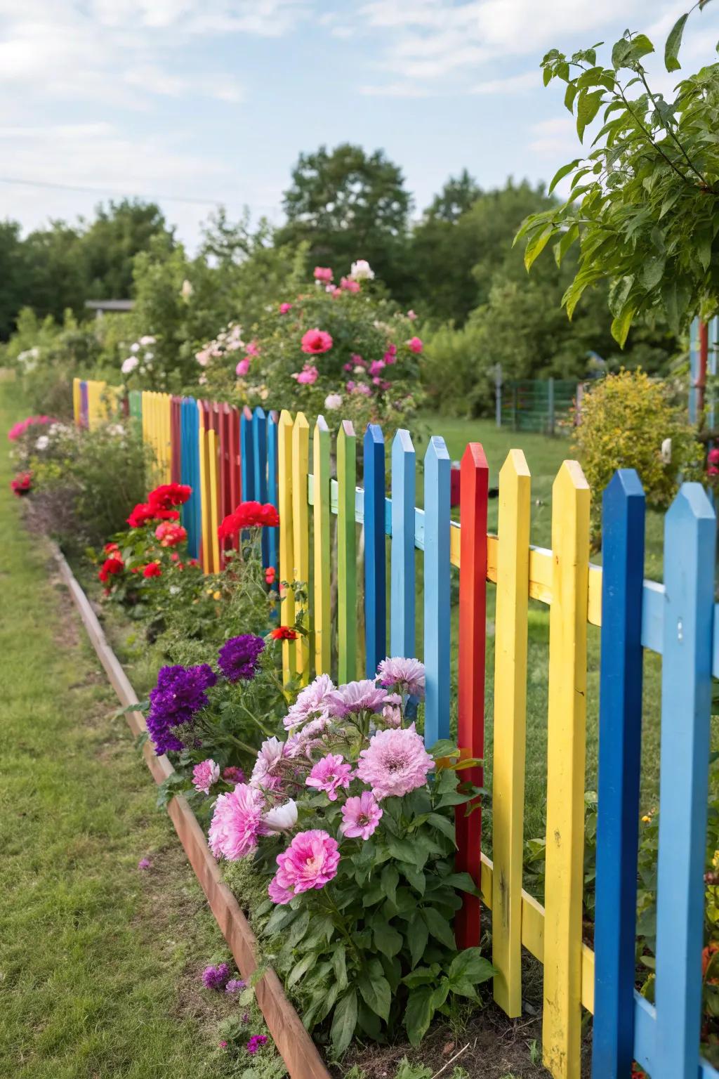 Brighten up your garden with colorful painted fence panels.