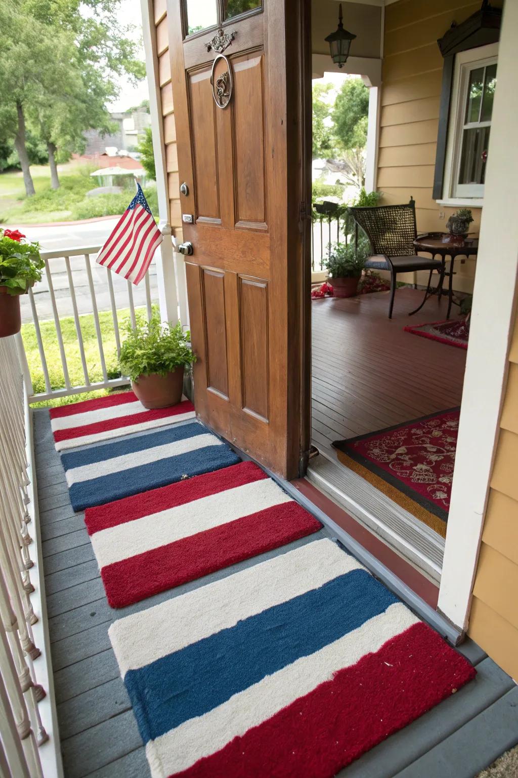 Layered doormats create an inviting and stylish entrance.