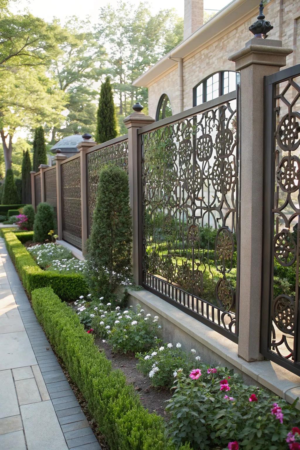 Artistic flair with a decorative metal screen fence.