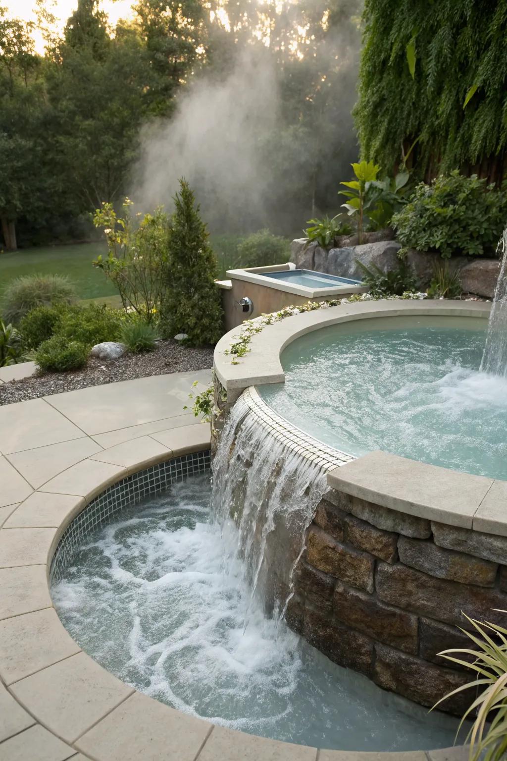 Enhance relaxation with a waterfall feature.
