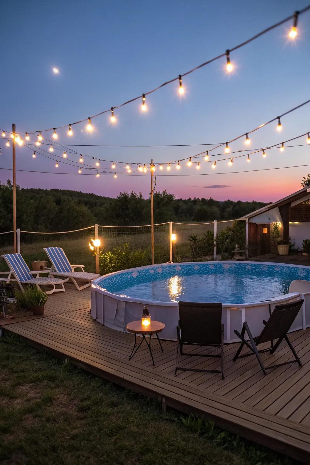 Lighting transforms your pool area into a magical evening setting.