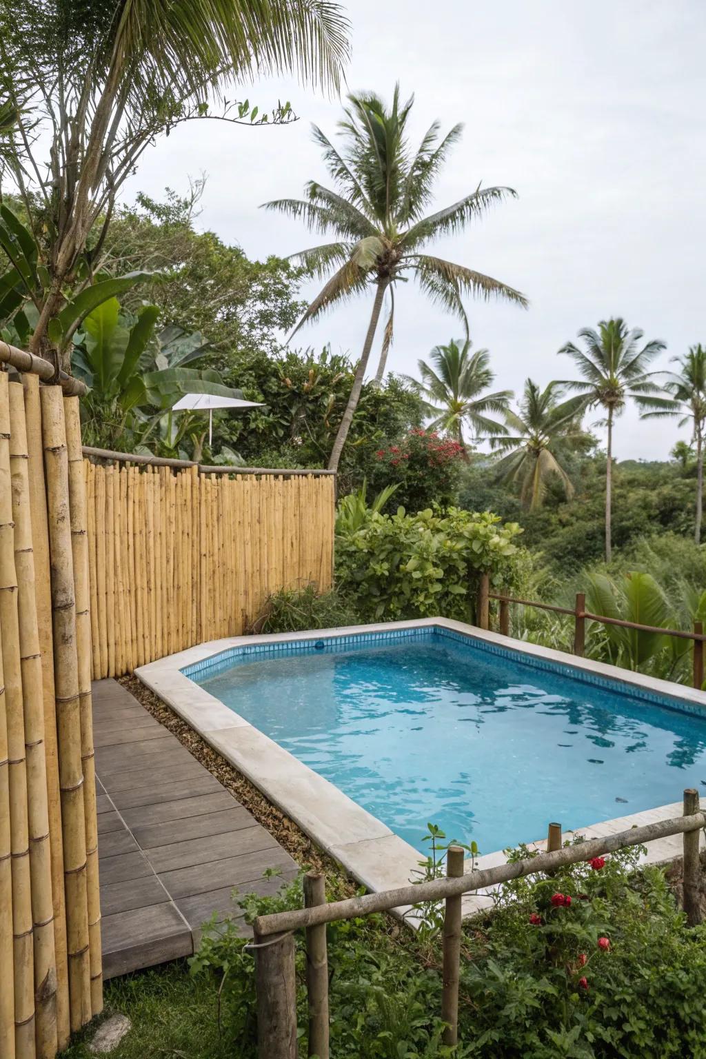 Bamboo fences offer privacy with an exotic touch.