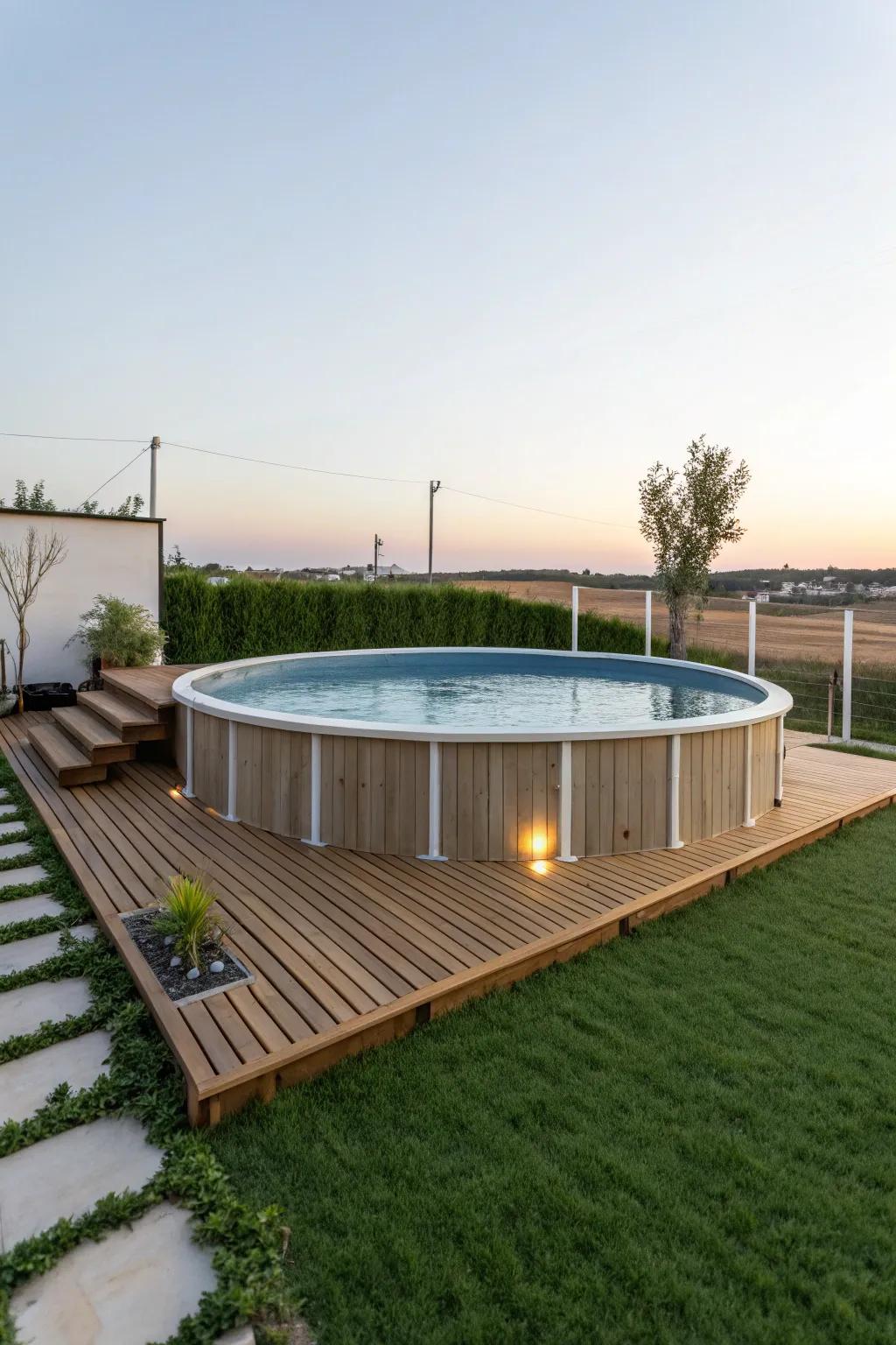 Achieve an in-ground look with clever landscaping.