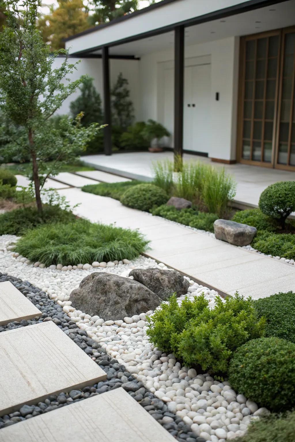 A minimalist garden with clean lines offers a serene and modern outdoor space.