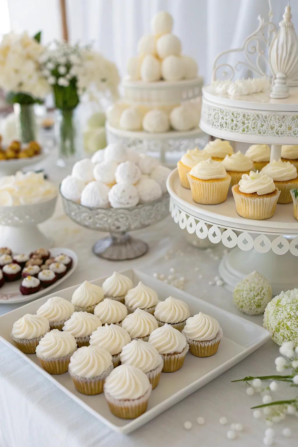 Delight guests with a stunning white dessert buffet.
