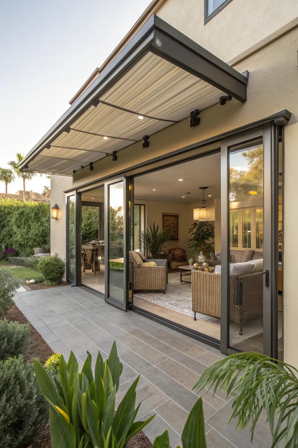 Maximize your living area with sliding glass doors for easy access.