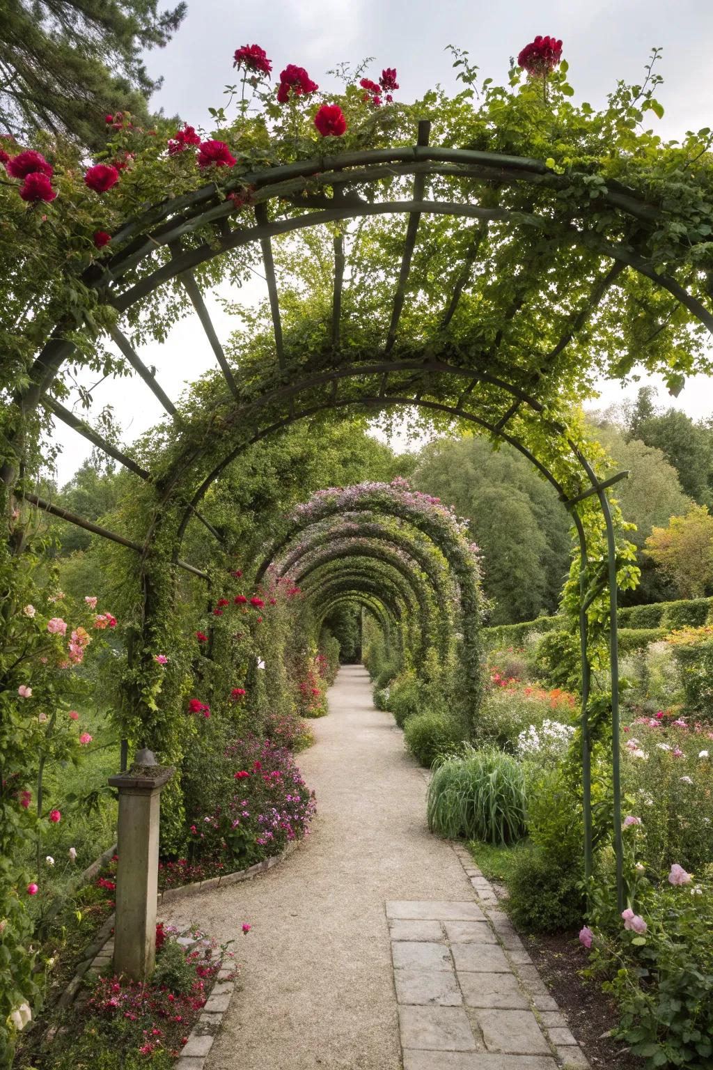 A magical arched trellis, creating an enchanting entrance to the garden.