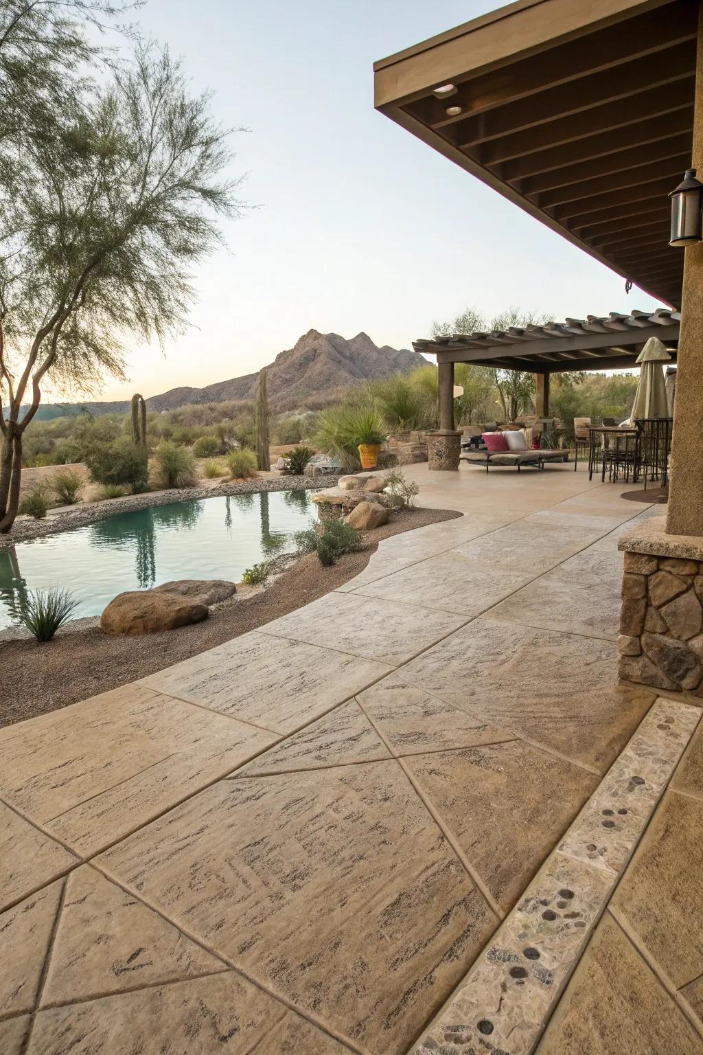 Cool-touch materials keep poolside areas comfortable in the heat.