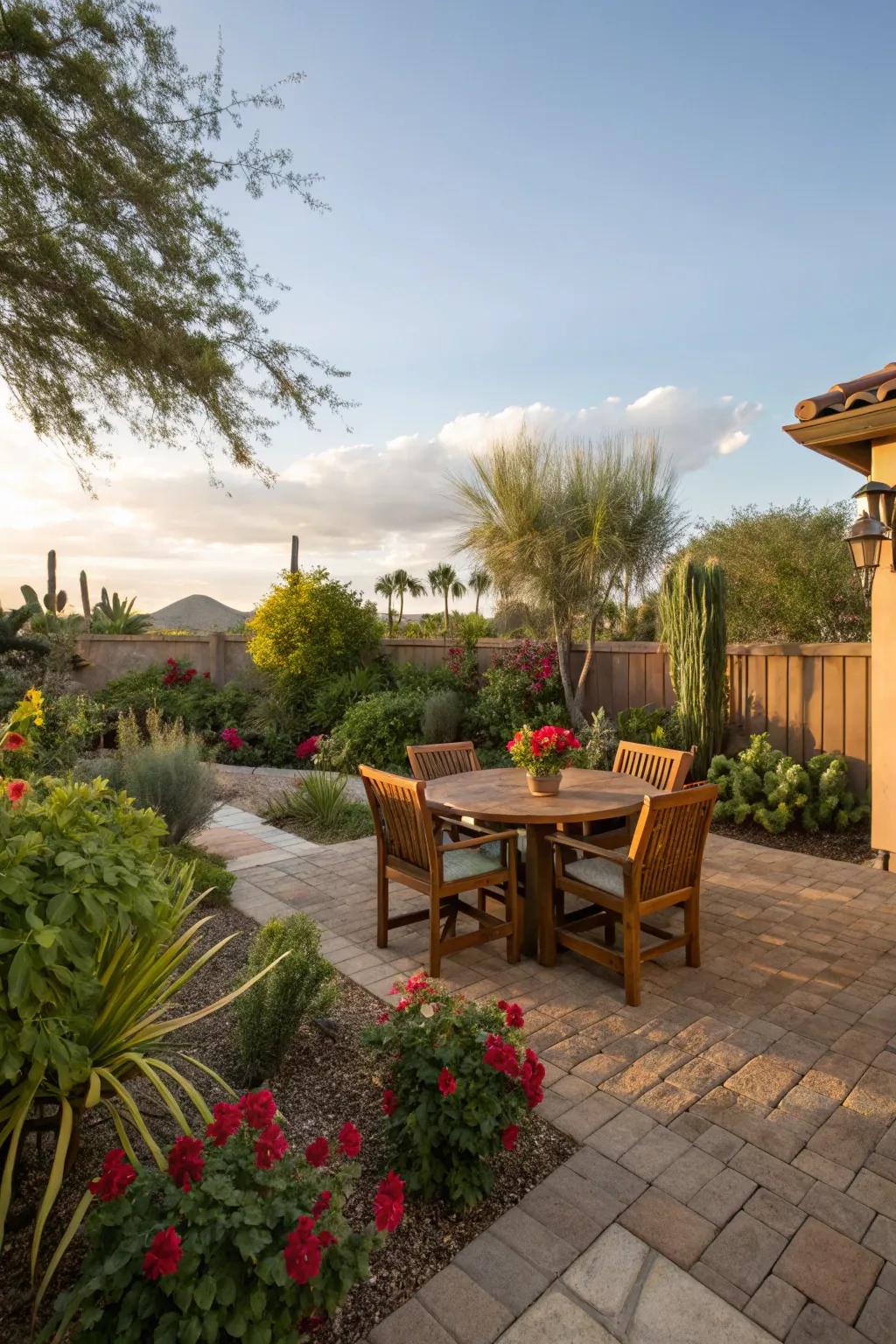 Enjoy meals outdoors with a charming dining setup.