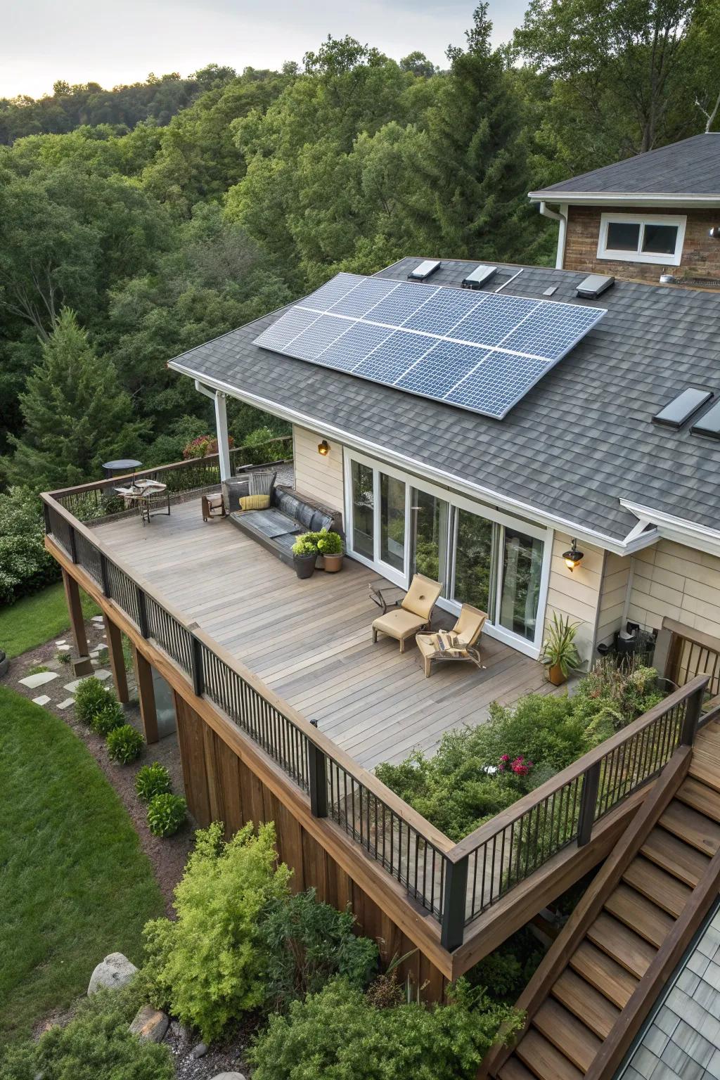 Solar panels on your deck roof can be both functional and earth-friendly.