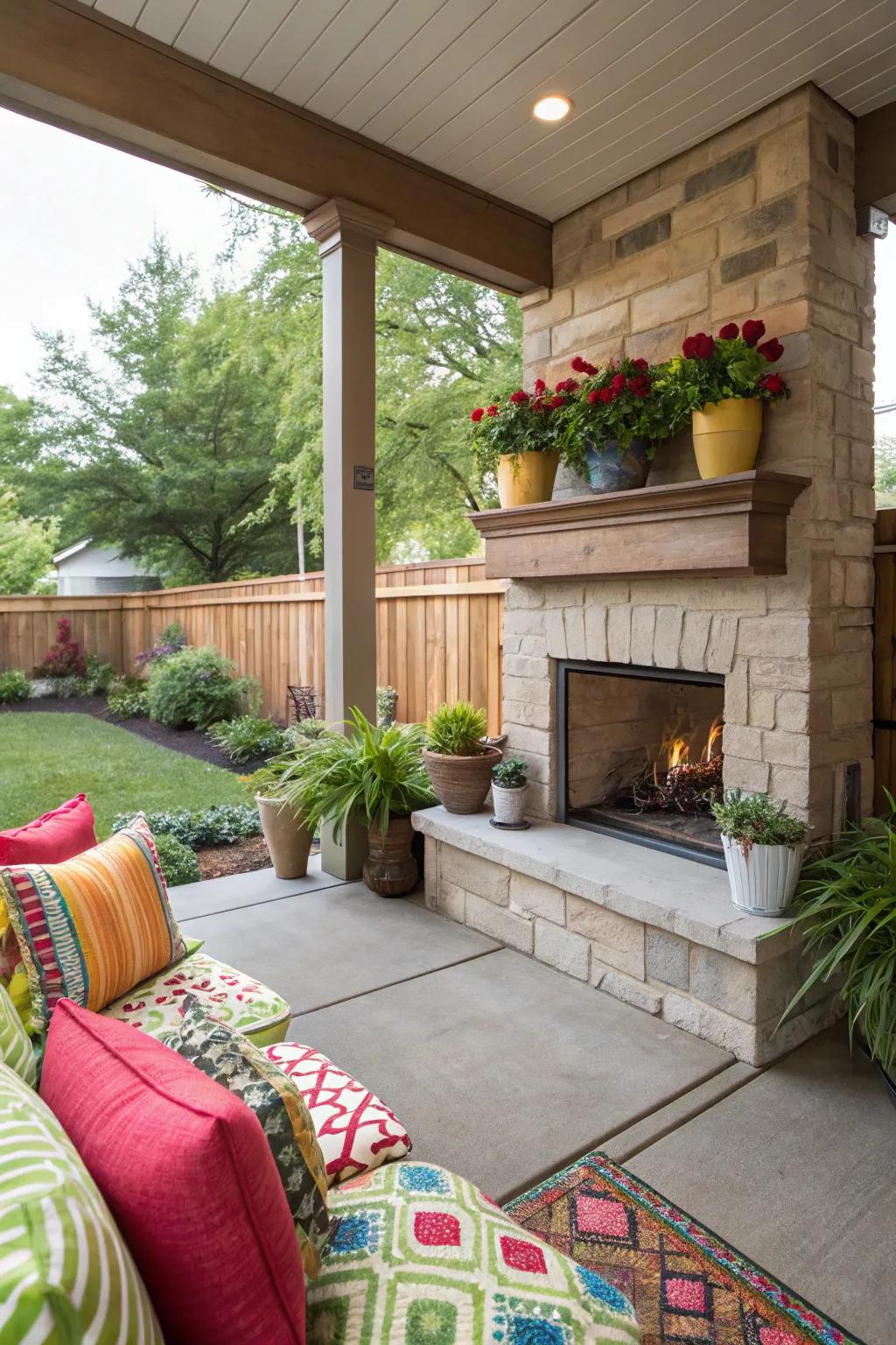 Accent decor transforms the porch into a personalized retreat.