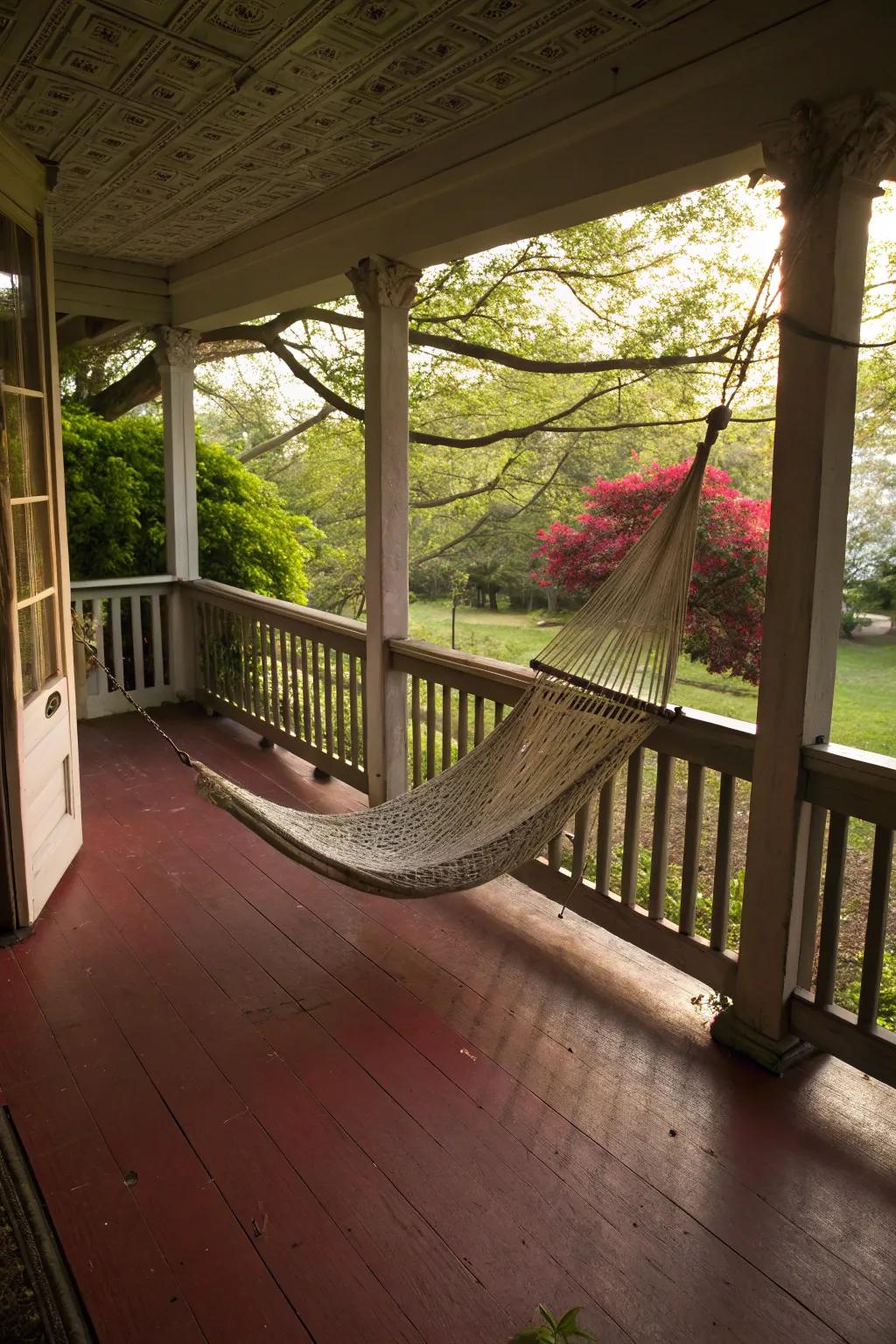 A hammock invites you to relax and enjoy a peaceful moment.