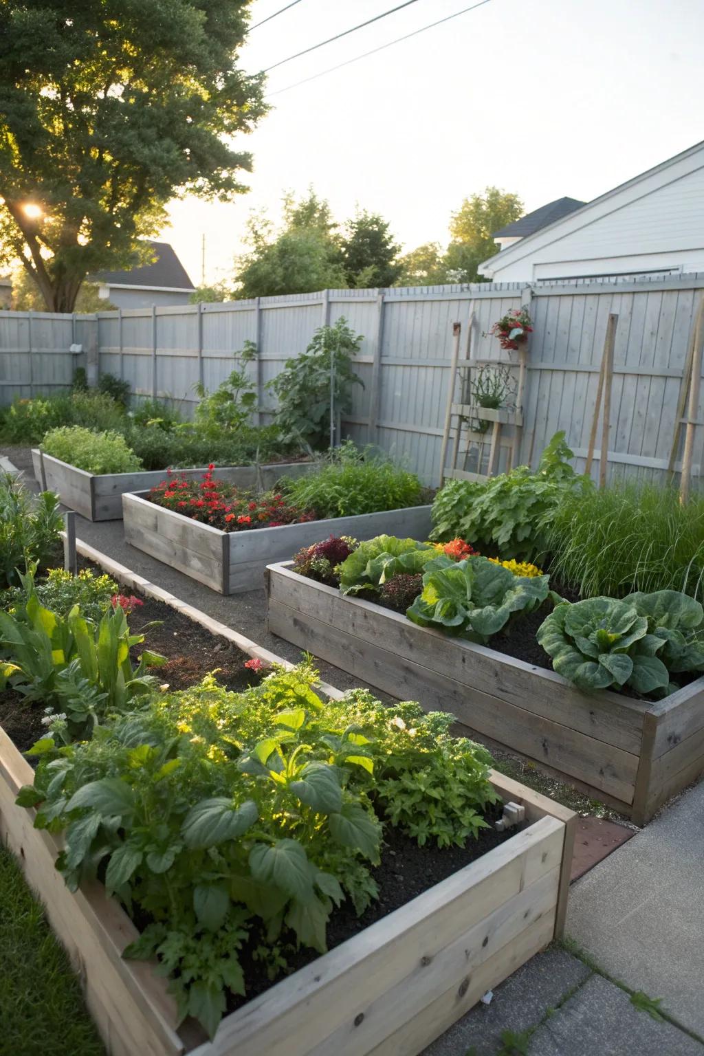 A hidden vegetable patch provides fresh produce from your backyard corner.