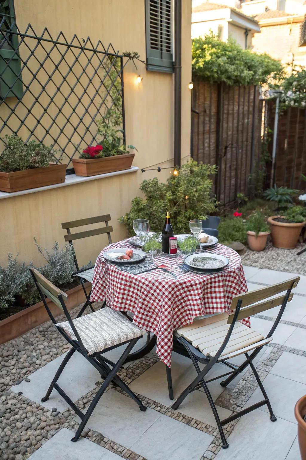 Enjoy meals outdoors with a compact dining setup