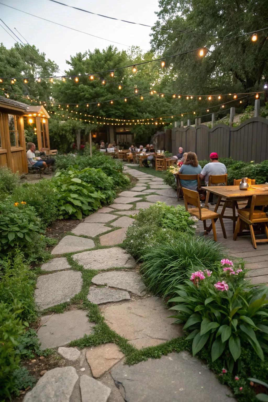 Stone pathways add rustic elegance to your beer garden.