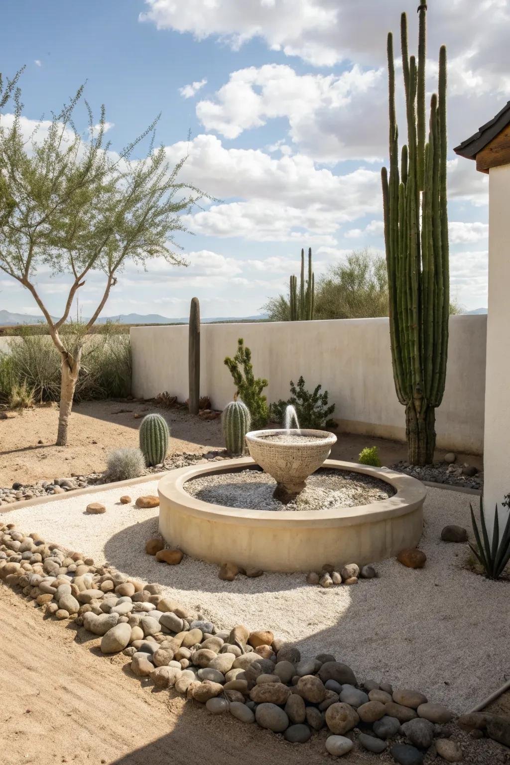 A small fountain adds tranquility to your landscape.