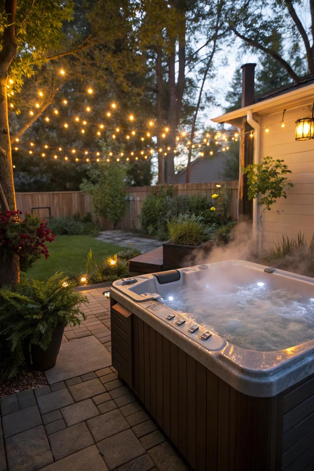 Unwind in a hot tub under the stars for a spa-like experience.